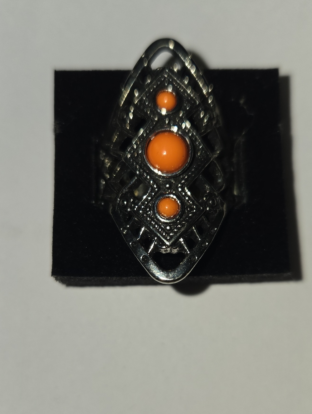 paparazzi Silver-Tone Marquise Ring with Orange Cabochons